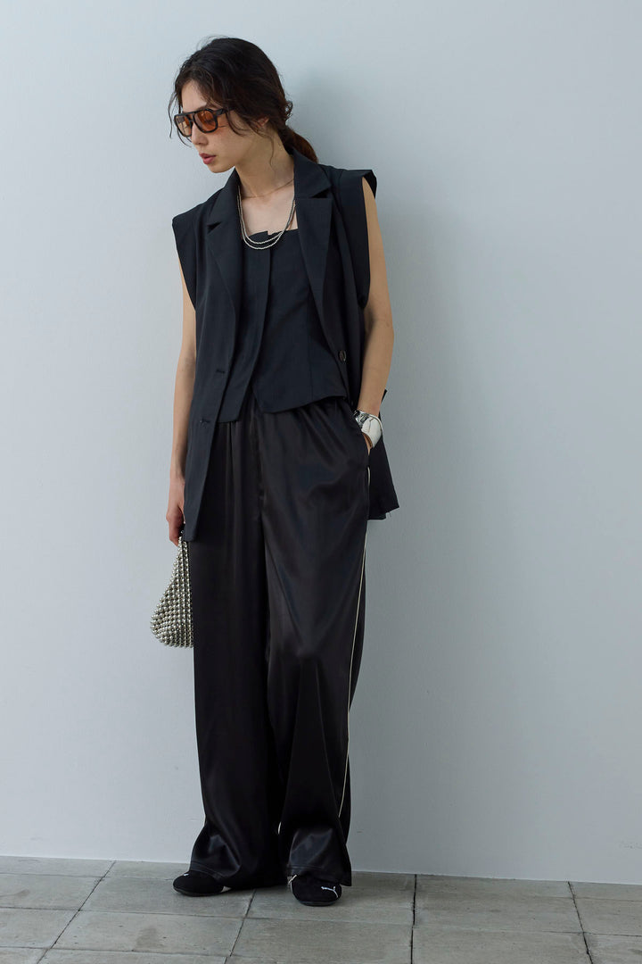 [予約/SET]リネンタッチテーラードジレ+リネンタッチビスチェ+サイドラインサテンパンツ(3set)