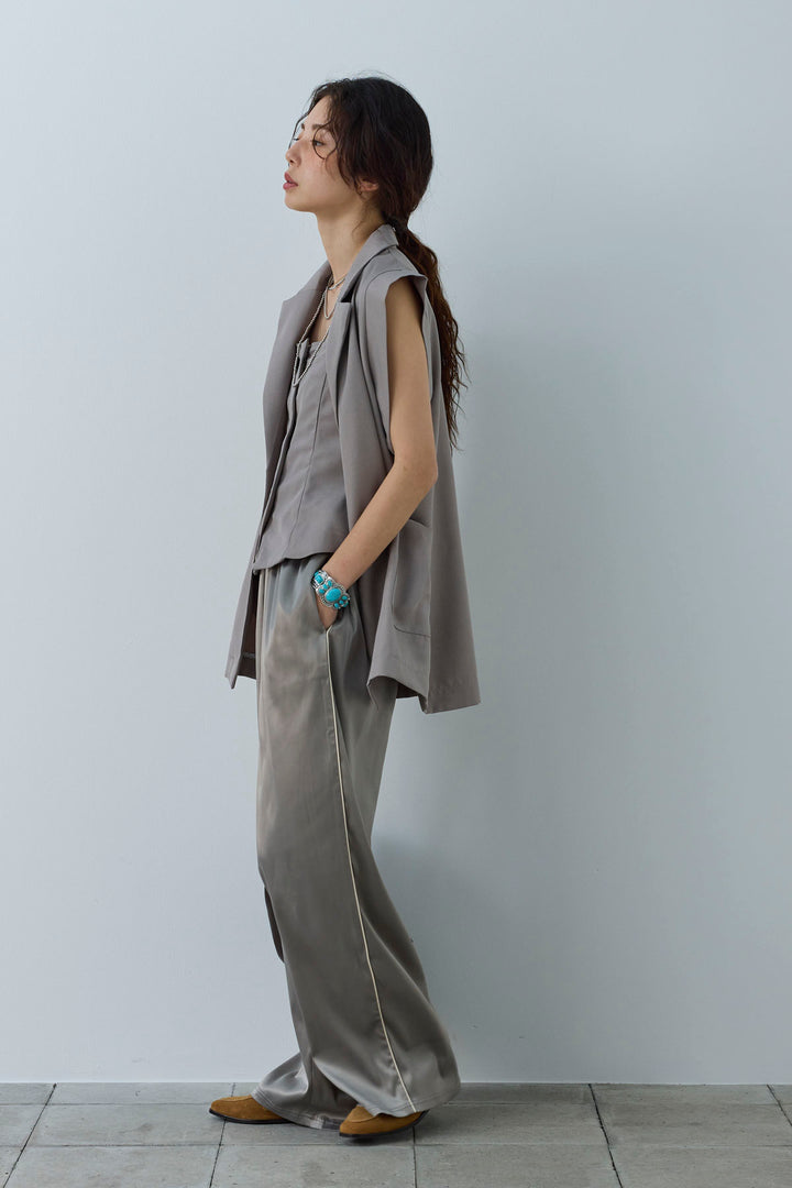 [予約/SET]リネンタッチテーラードジレ+サイドラインサテンパンツ(2set)