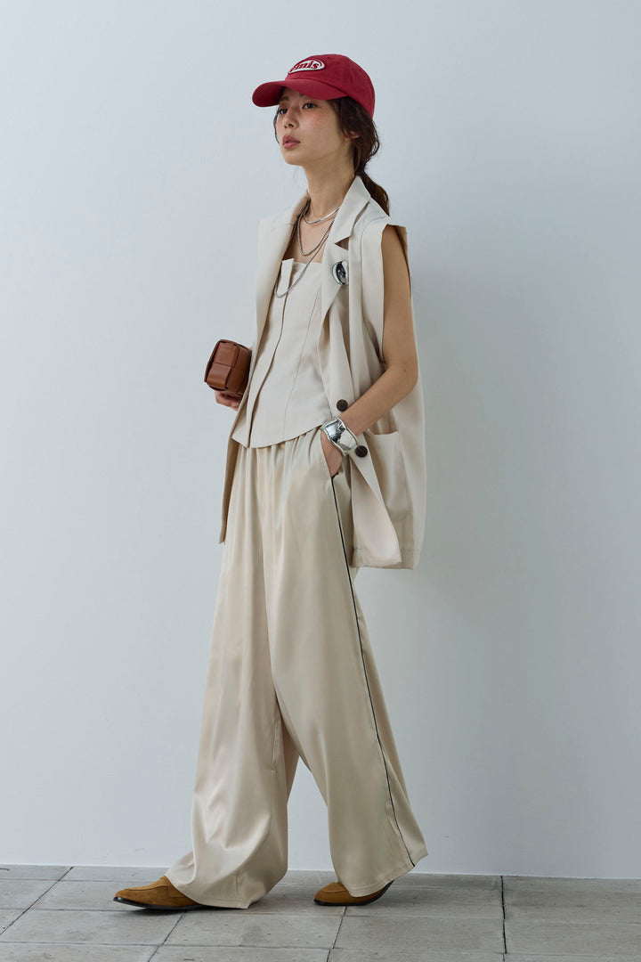 [予約/SET]リネンタッチテーラードジレ+サイドラインサテンパンツ(2set)