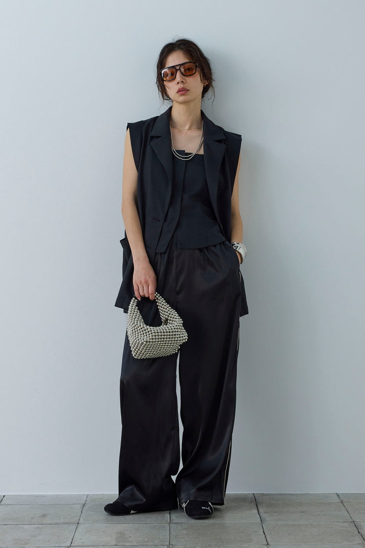 [予約/SET]リネンタッチテーラードジレ+リネンタッチビスチェ+サイドラインサテンパンツ(3set)