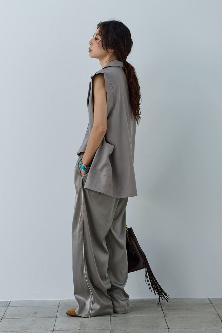 [予約/SET]リネンタッチテーラードジレ+サイドラインサテンパンツ(2set)