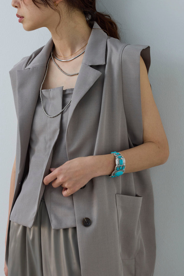 [予約/SET]リネンタッチテーラードジレ+サイドラインサテンパンツ(2set)