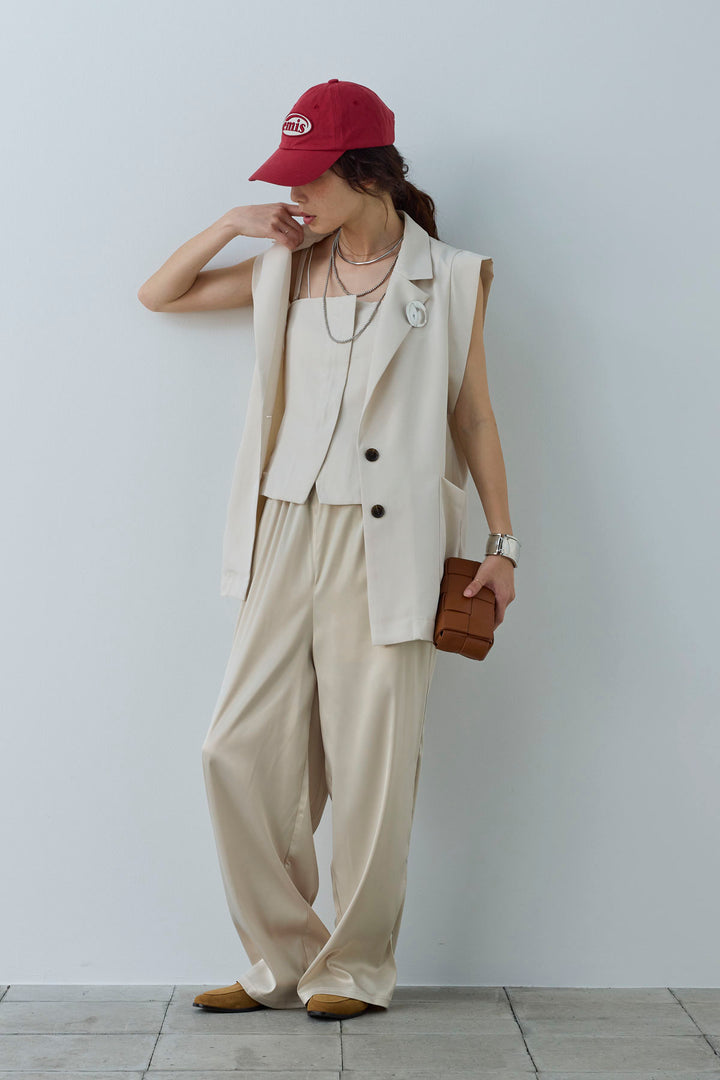 [予約/SET]リネンタッチテーラードジレ+サイドラインサテンパンツ(2set)