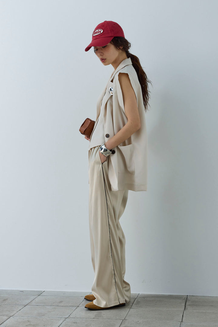 [予約/SET]リネンタッチテーラードジレ+サイドラインサテンパンツ(2set)