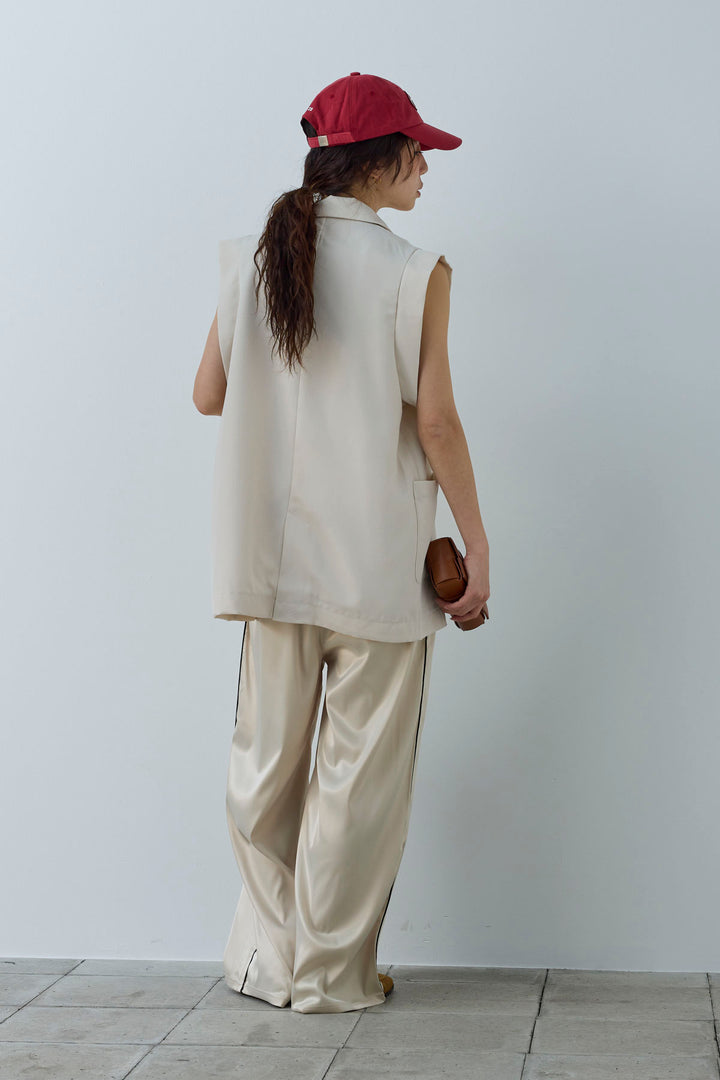 [予約/SET]リネンタッチテーラードジレ+サイドラインサテンパンツ(2set)