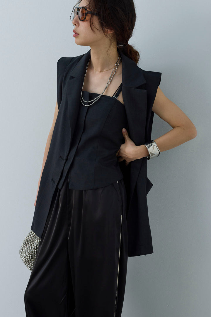 [予約/SET]リネンタッチテーラードジレ+サイドラインサテンパンツ(2set)