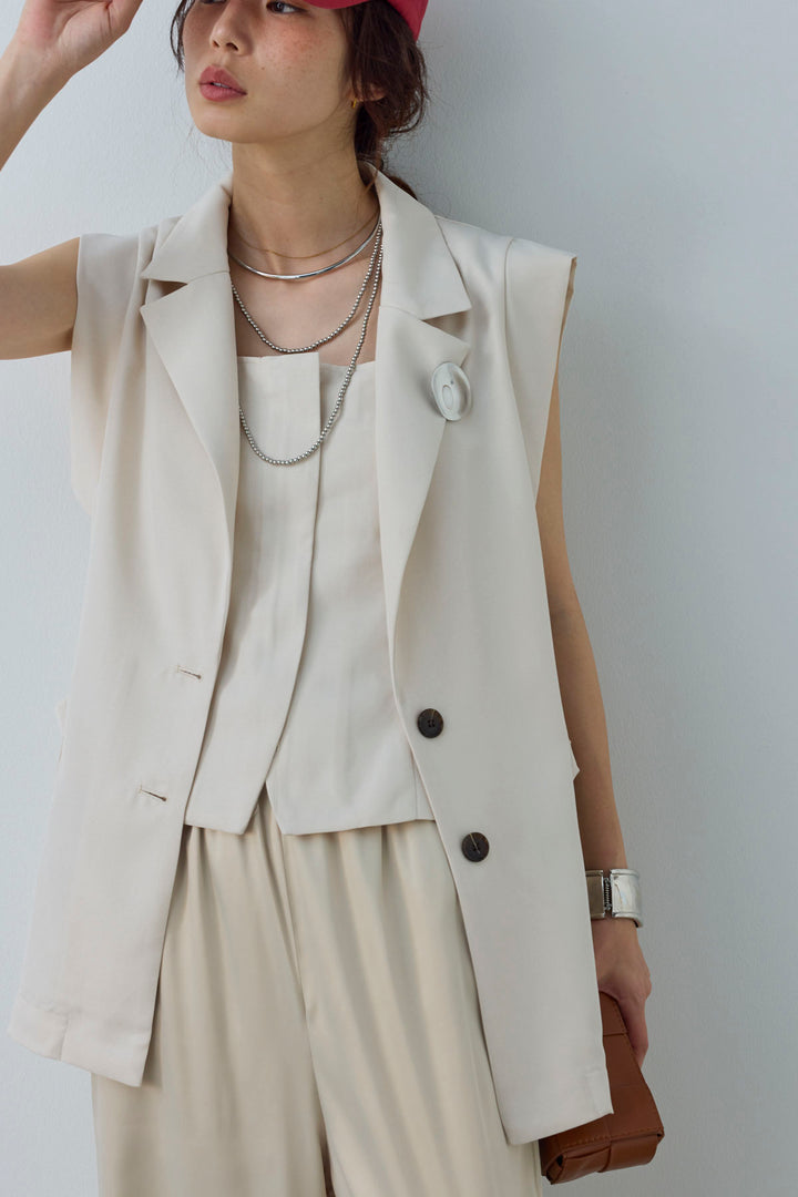 [予約/SET]リネンタッチテーラードジレ+サイドラインサテンパンツ(2set)