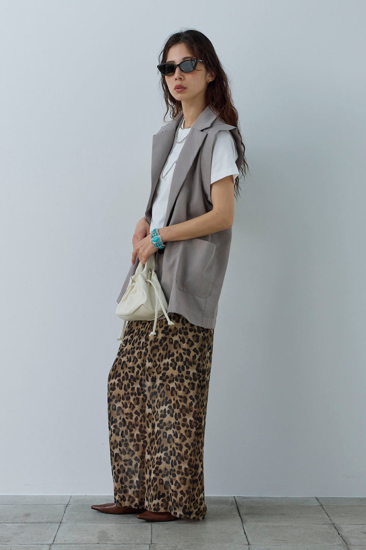 [予約/SET]リネンタッチテーラードジレ+レオパードシアースカート(2set)