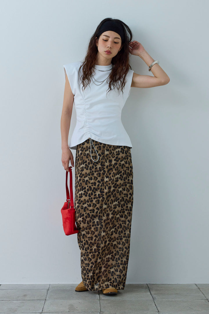 [予約/SET]コード付きノースリT+レオパードシアースカート(2set)