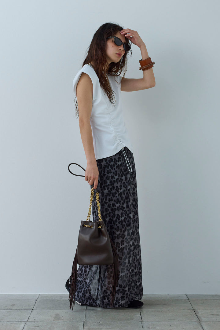 [予約/SET]コード付きノースリT+レオパードシアースカート(2set)