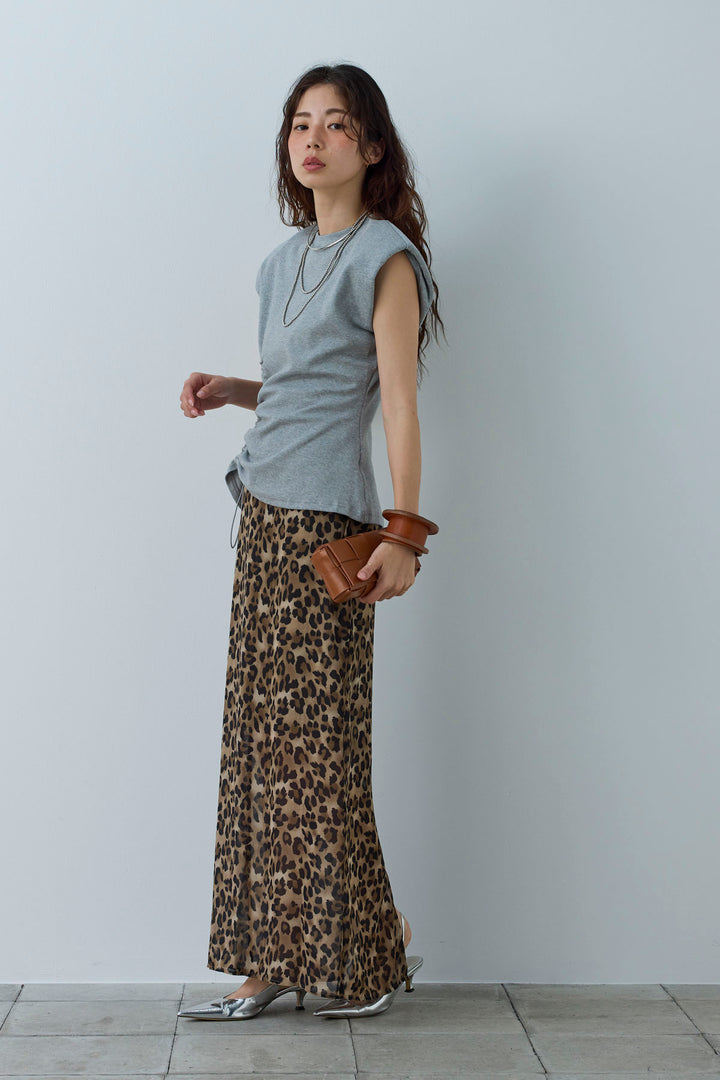 [予約/SET]コード付きノースリT+レオパードシアースカート(2set)