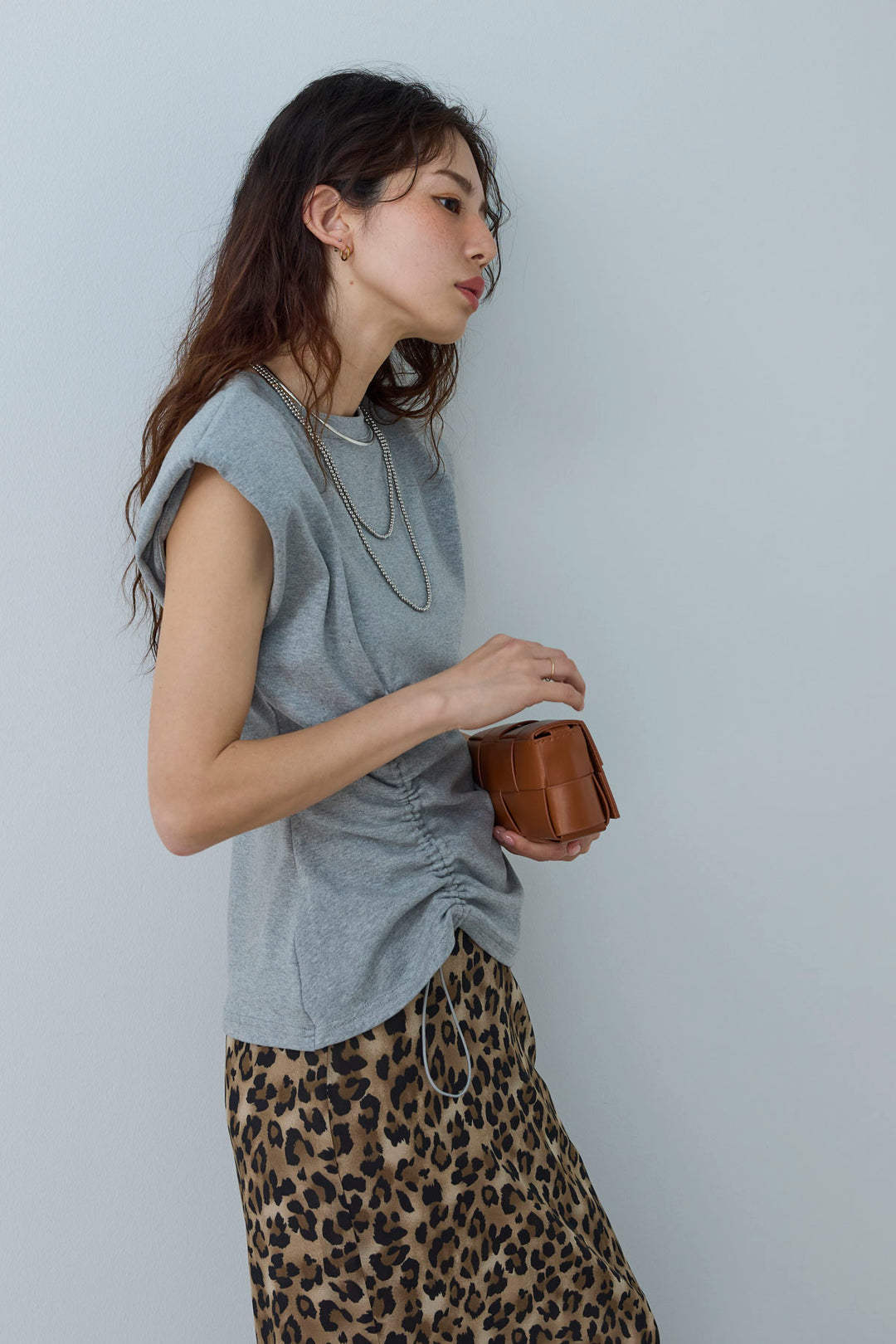 [予約/SET]コード付きノースリT+レオパードシアースカート(2set)