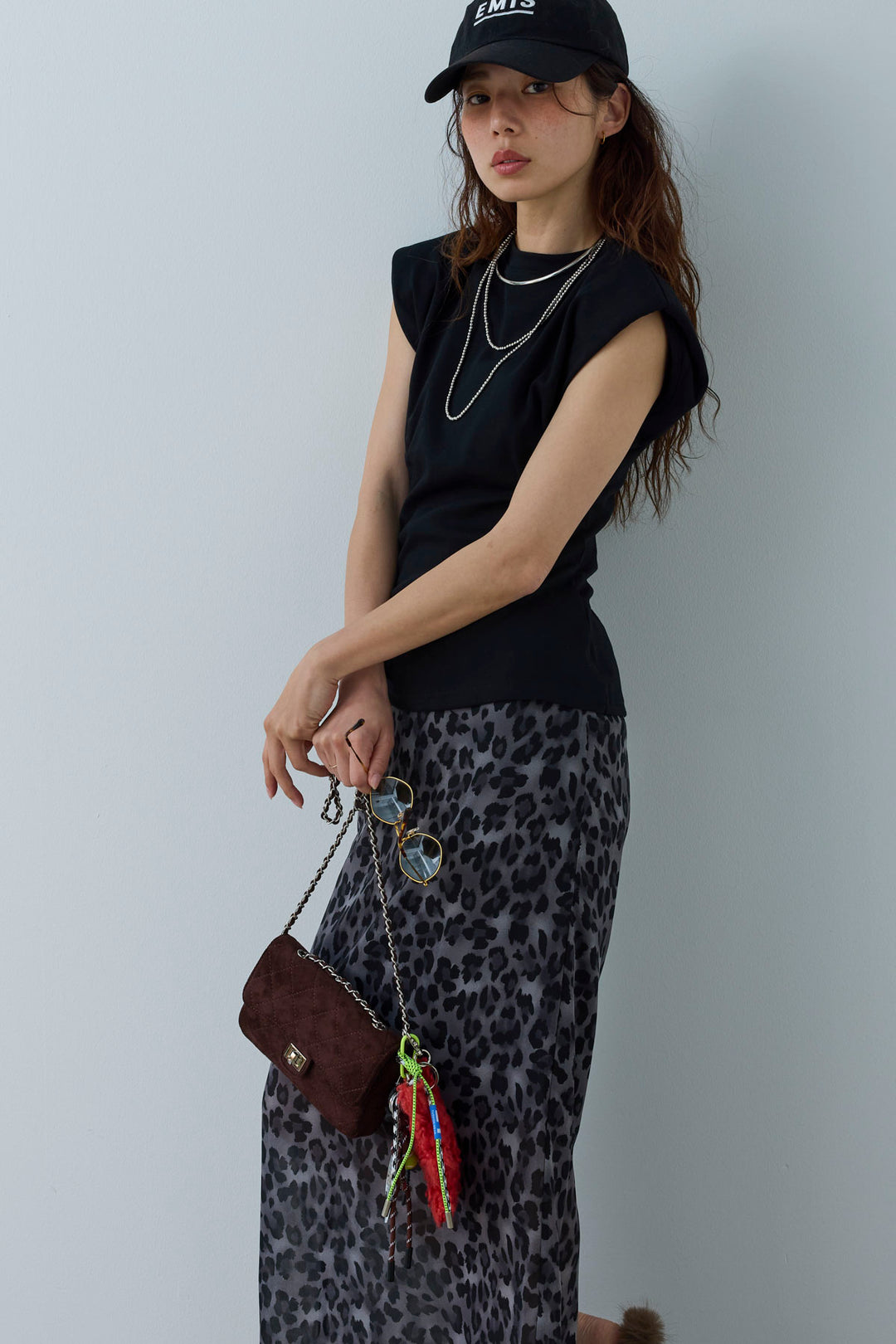 [予約/SET]コード付きノースリT+レオパードシアースカート(2set)