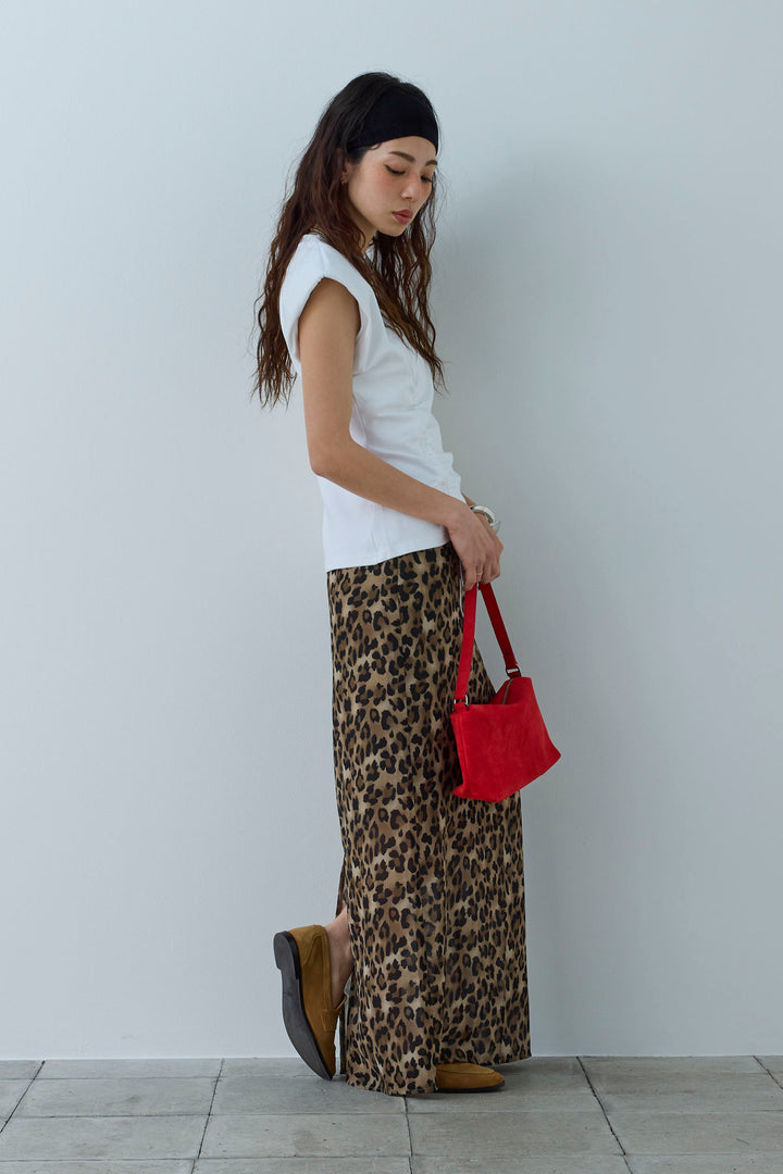 [予約/SET]コード付きノースリT+レオパードシアースカート(2set)