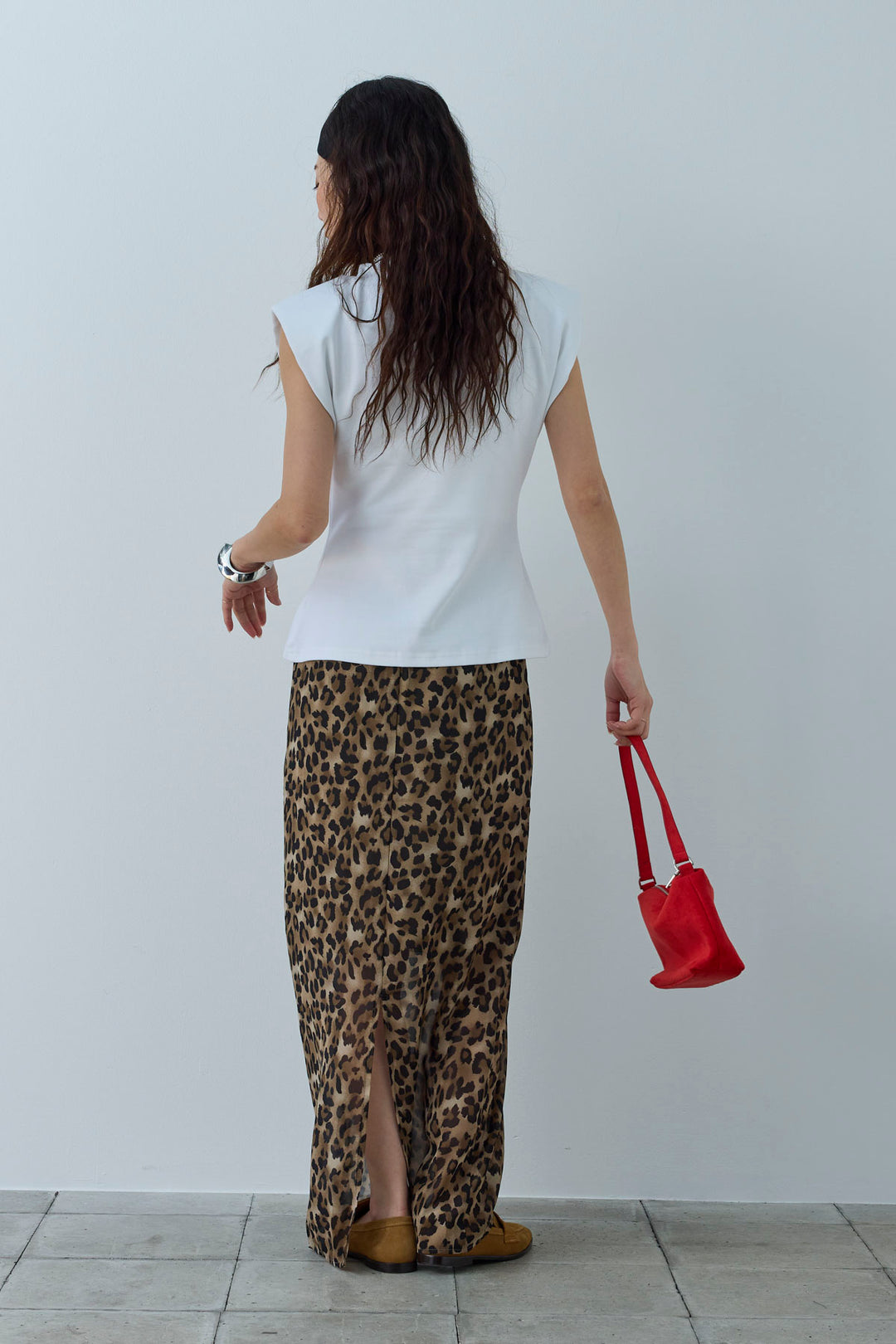 [予約/SET]コード付きノースリT+レオパードシアースカート(2set)