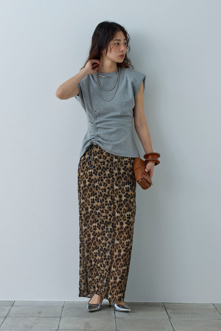 [予約/SET]コード付きノースリT+レオパードシアースカート(2set)