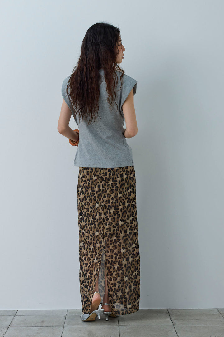 [予約/SET]コード付きノースリT+レオパードシアースカート(2set)