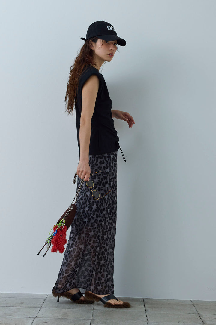 [予約/SET]コード付きノースリT+レオパードシアースカート(2set)