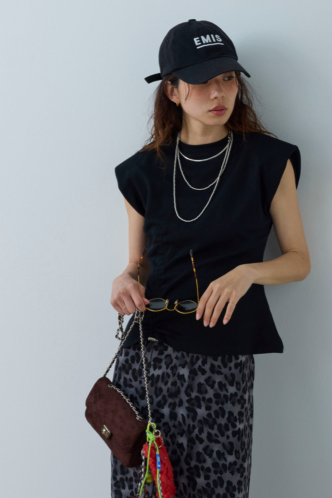 [予約/SET]コード付きノースリT+レオパードシアースカート(2set)