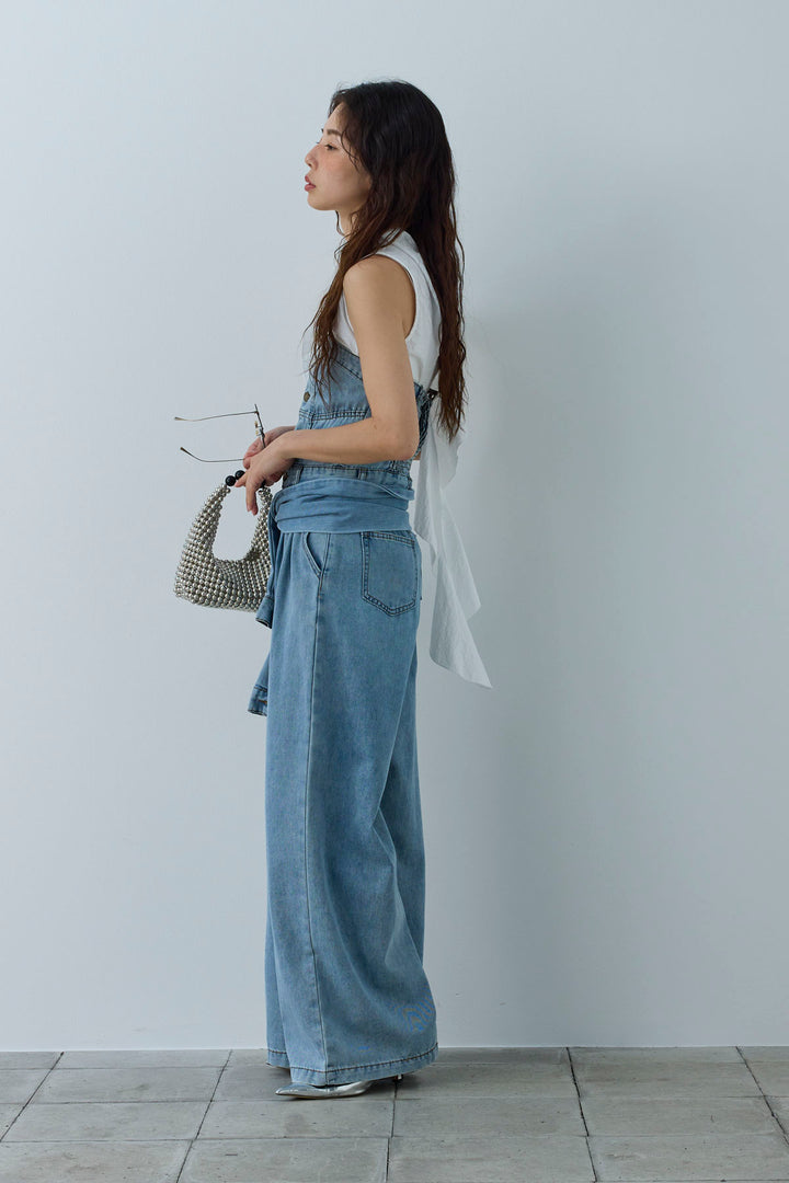 [予約/SET]アシメフリルタイブラウス+2WAYデニムベアサロペット(2set)