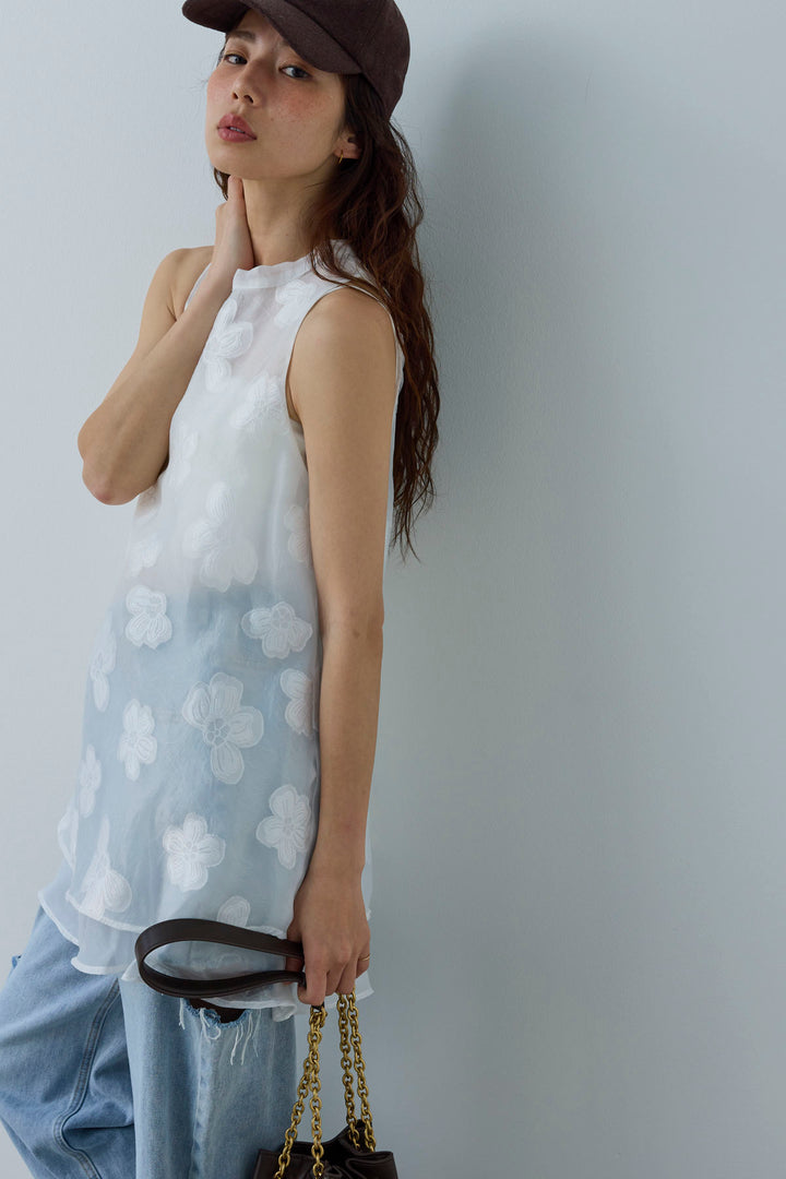 [予約/SET]フラワーシアーブラウス+サイドスラッシュデニム(2set)