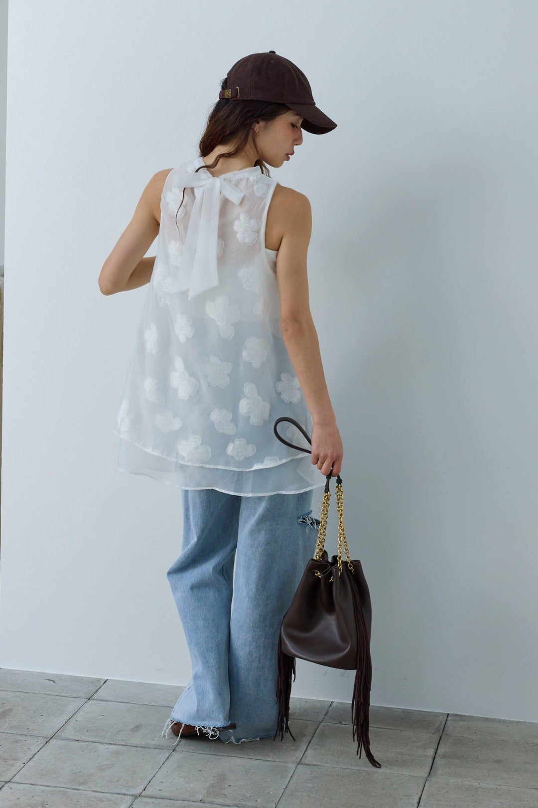 [予約/SET]フラワーシアーブラウス+サイドスラッシュデニム(2set)