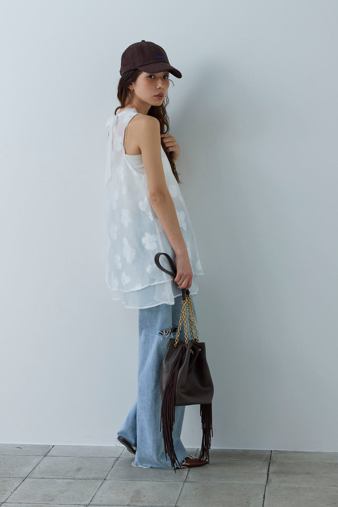 [予約/SET]フラワーシアーブラウス+サイドスラッシュデニム(2set)