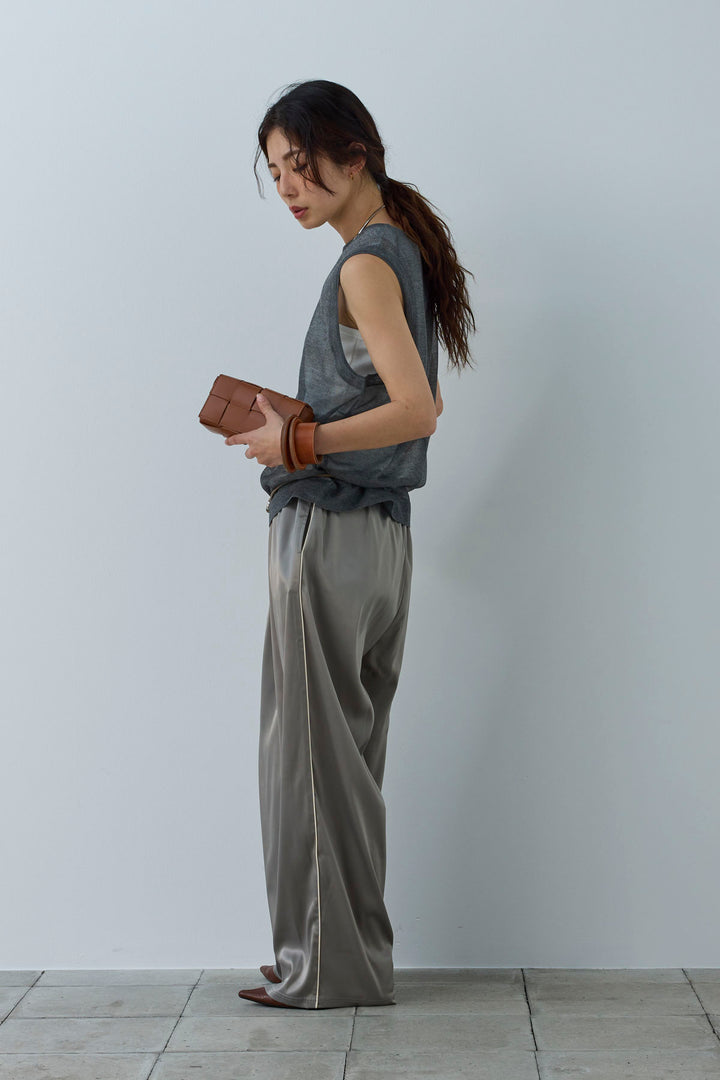 [予約/SET]シアーノースリーブニット+ネーム入りアメスリタンク+サイドラインサテンパンツ(3set)