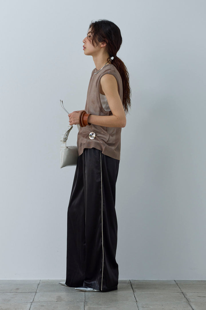 [予約/SET]シアーノースリーブニット+ネーム入りアメスリタンク+サイドラインサテンパンツ(3set)