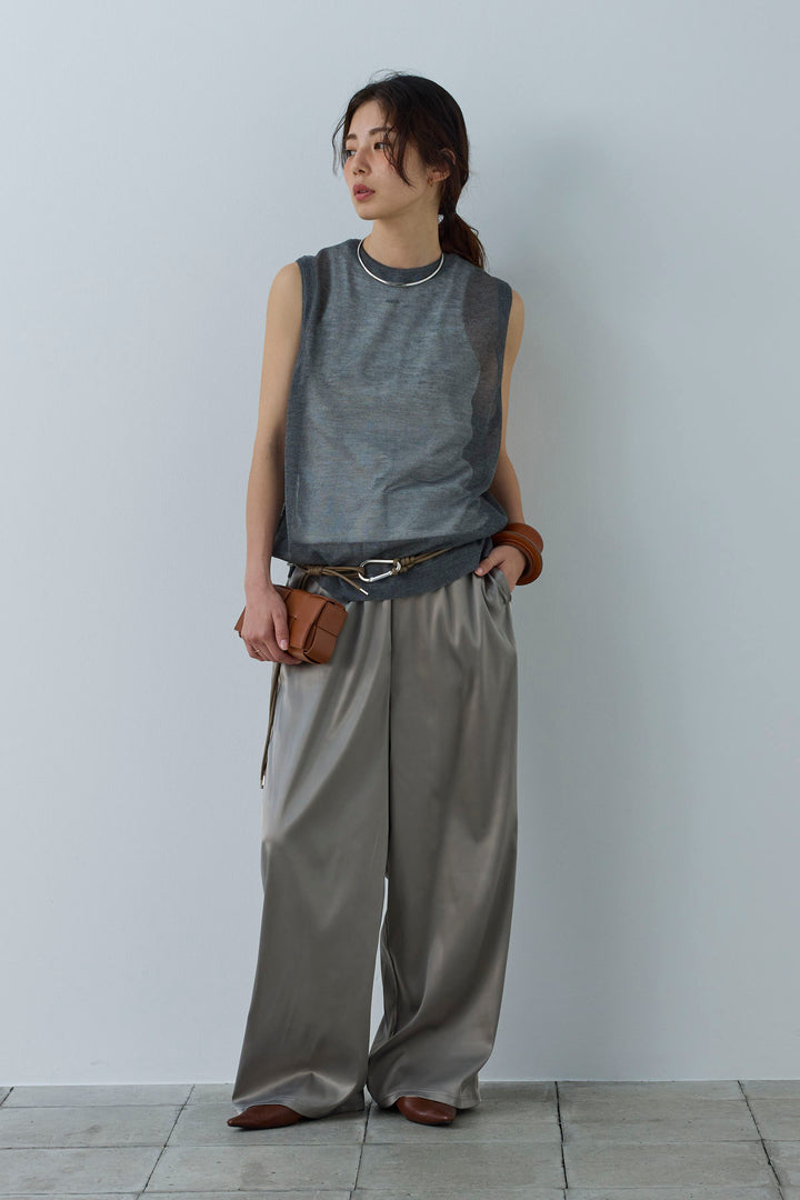 [予約/SET]シアーノースリーブニット+ネーム入りアメスリタンク+サイドラインサテンパンツ(3set)