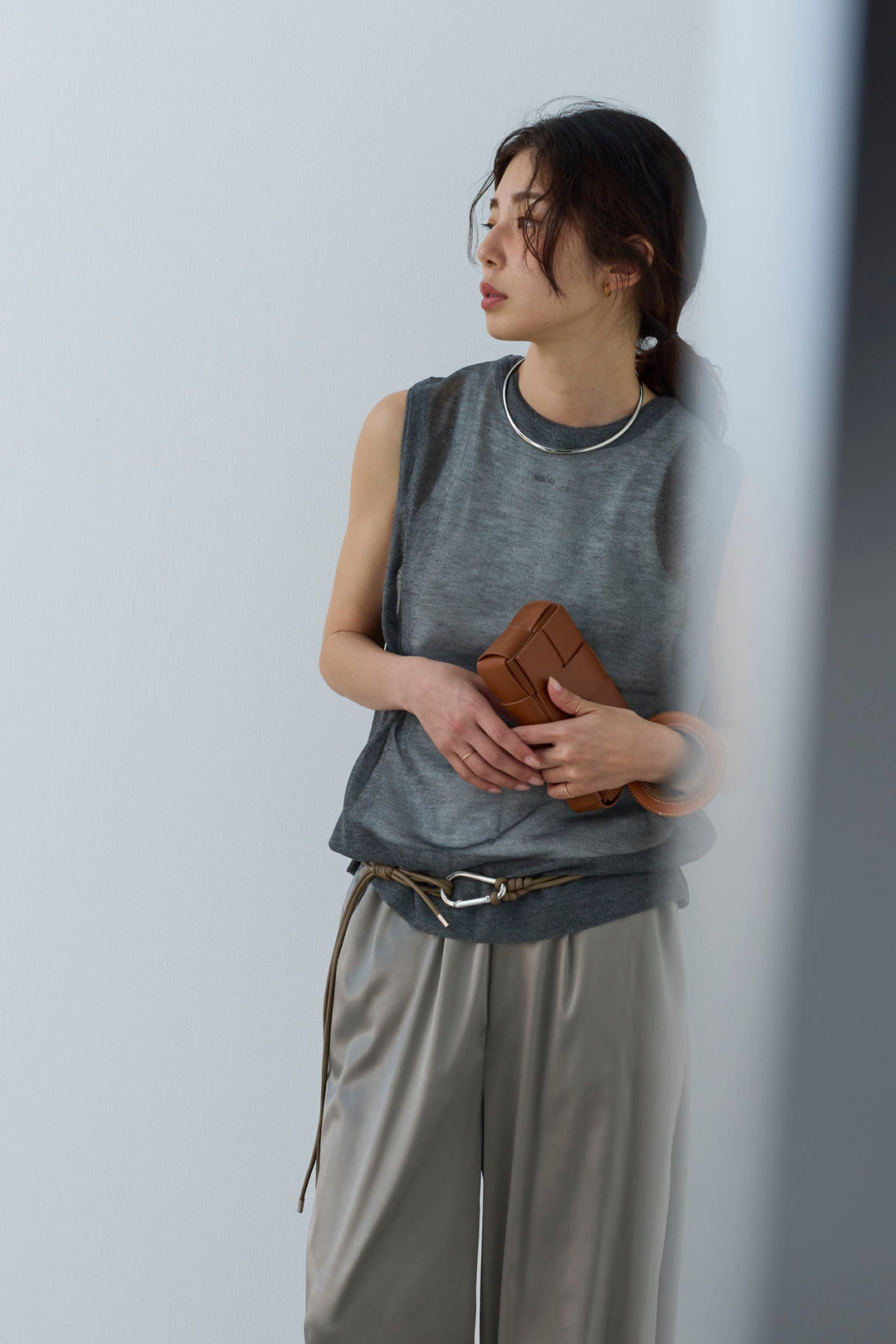 [予約/SET]シアーノースリーブニット+ネーム入りアメスリタンク+サイドラインサテンパンツ(3set)