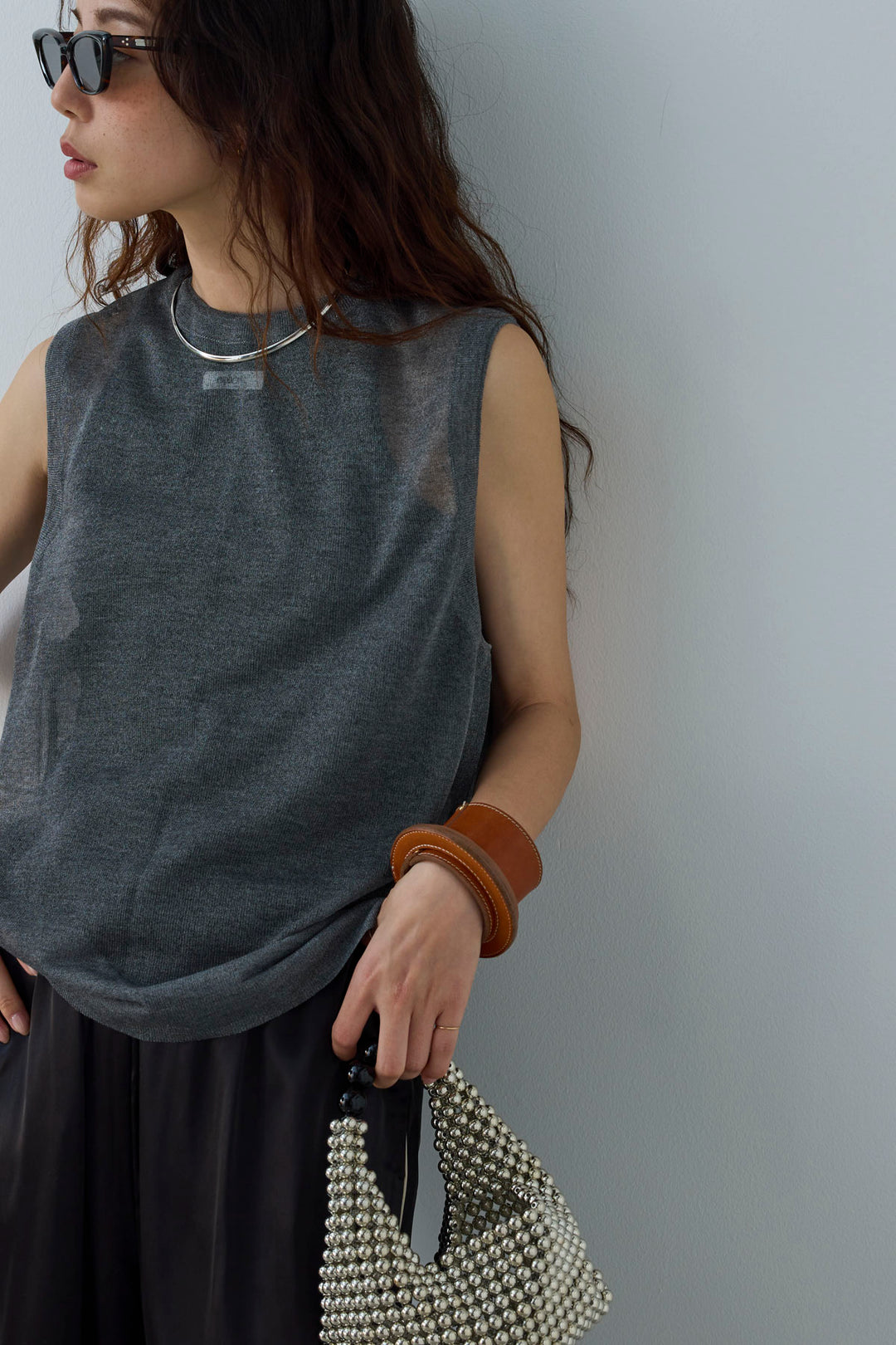 [予約/SET]シアーノースリーブニット+ネーム入りアメスリタンク+サイドラインサテンパンツ(3set)