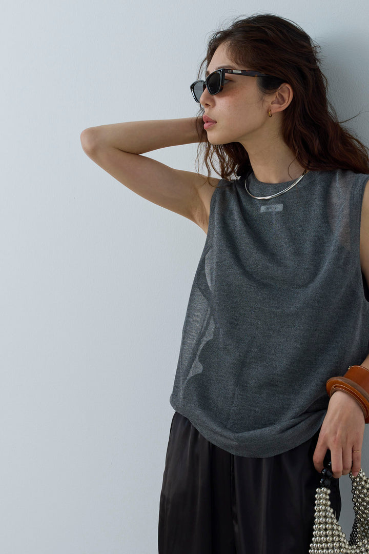 [予約/SET]シアーノースリーブニット+ネーム入りアメスリタンク+サイドラインサテンパンツ(3set)