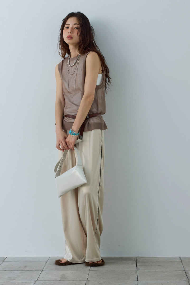 [予約/SET]シアーノースリーブニット+ネーム入りアメスリタンク+サイドラインサテンパンツ(3set)