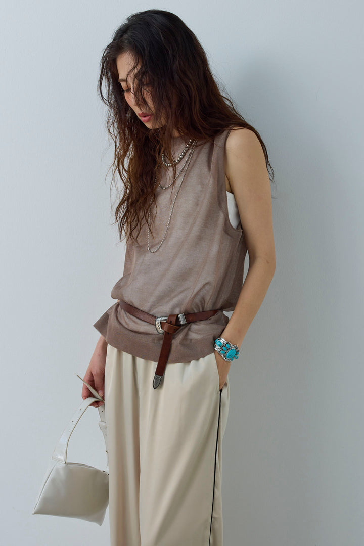 [予約/SET]シアーノースリーブニット+ネーム入りアメスリタンク+サイドラインサテンパンツ(3set)