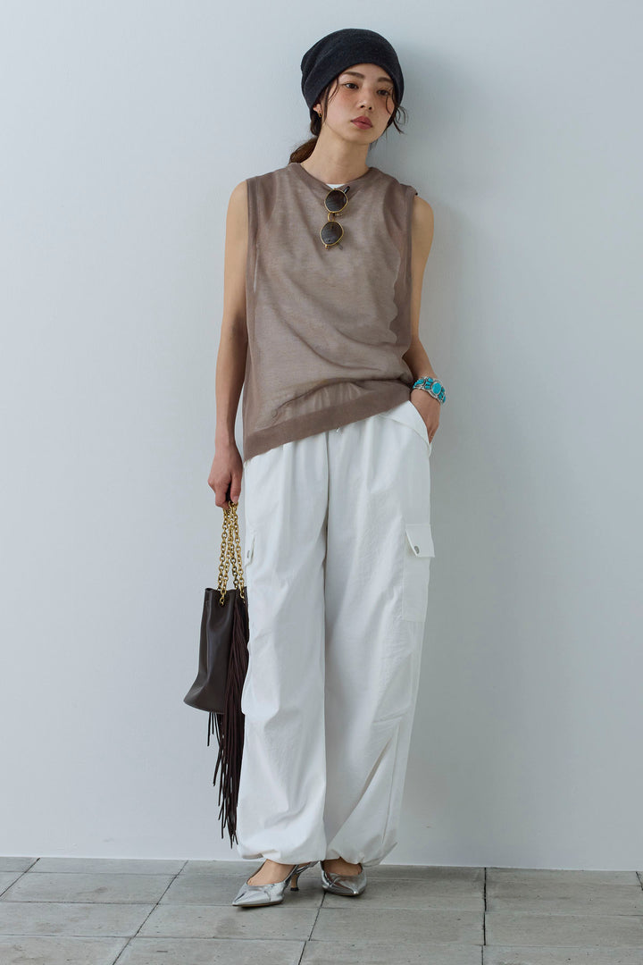 [予約/SET]シアーノースリーブニット+カーゴパンツ(2set)