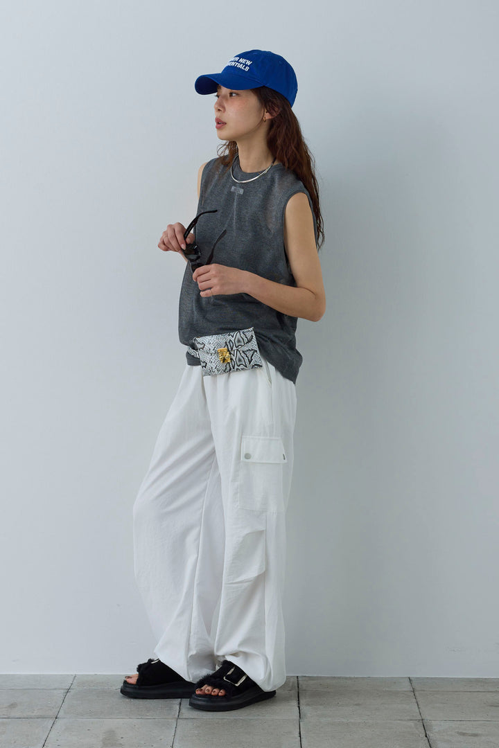 [予約/SET]シアーノースリーブニット+カーゴパンツ(2set)