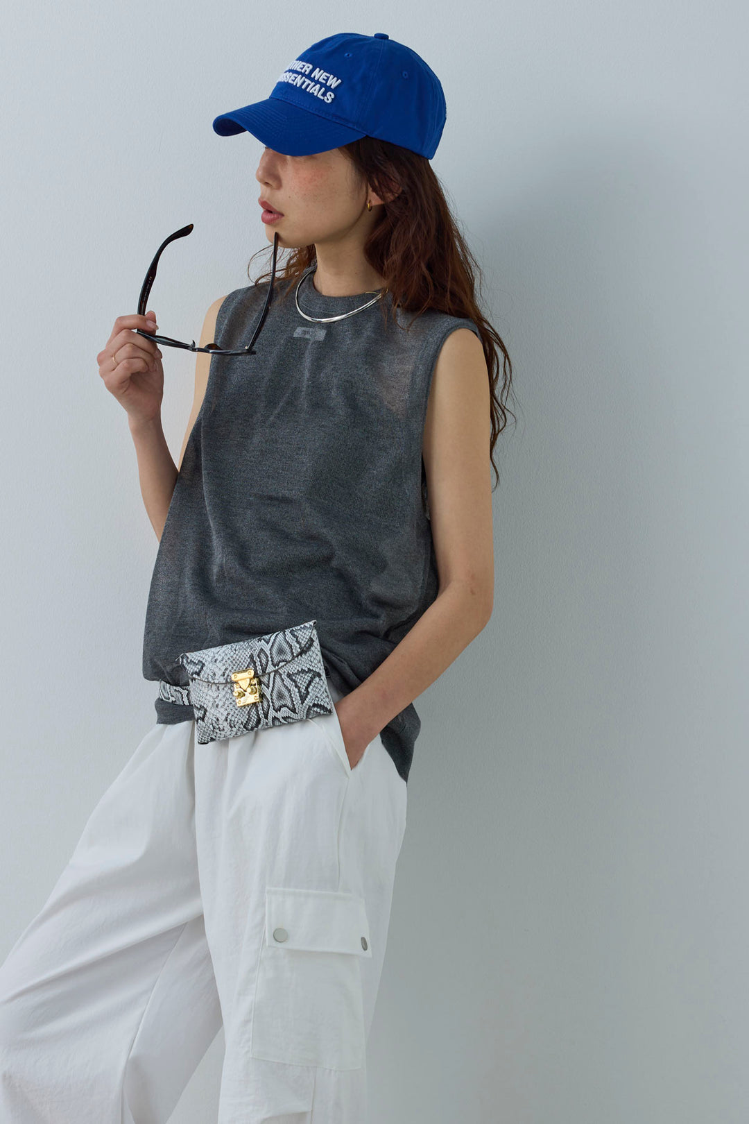 [予約/SET]シアーノースリーブニット+カーゴパンツ(2set)