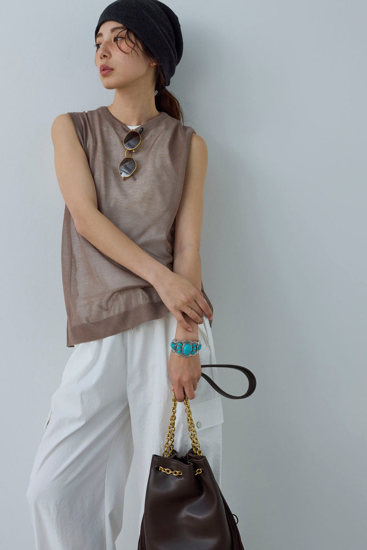 [予約/SET]シアーノースリーブニット+ネーム入りアメスリタンク+カーゴパンツ(3set)