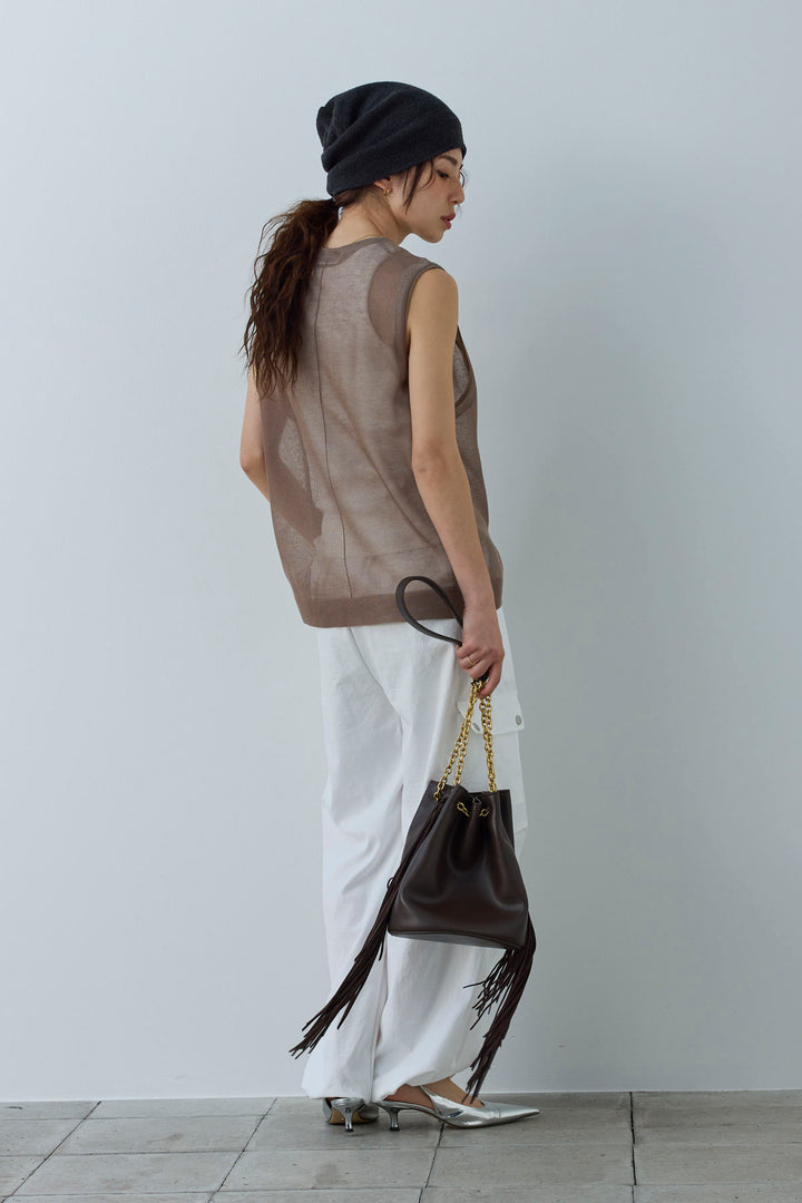 [予約/SET]シアーノースリーブニット+カーゴパンツ(2set)