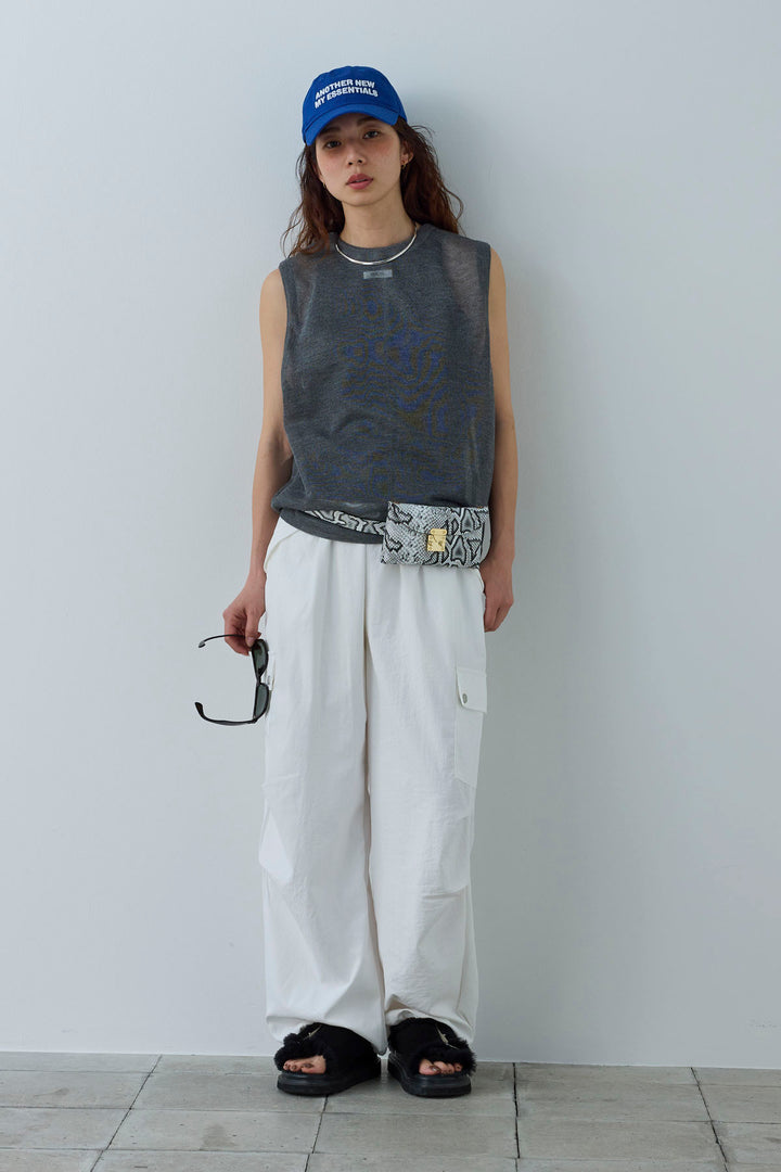 [予約/SET]シアーノースリーブニット+ネーム入りアメスリタンク+カーゴパンツ(3set)