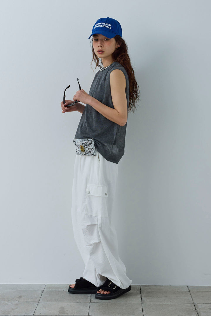 [予約/SET]シアーノースリーブニット+カーゴパンツ(2set)