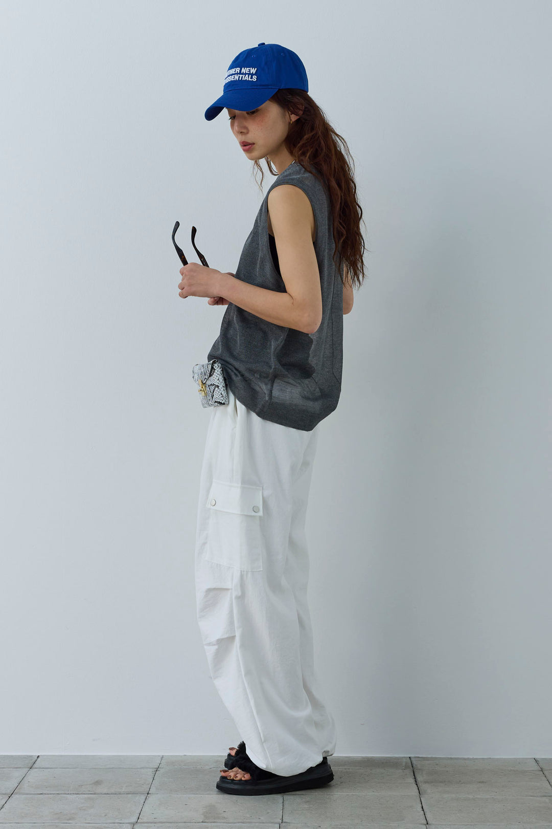 [予約/SET]シアーノースリーブニット+カーゴパンツ(2set)