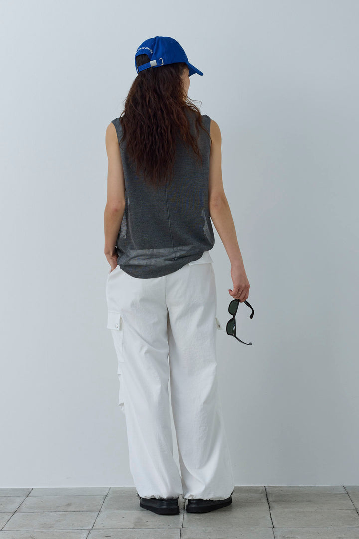 [予約/SET]シアーノースリーブニット+カーゴパンツ(2set)