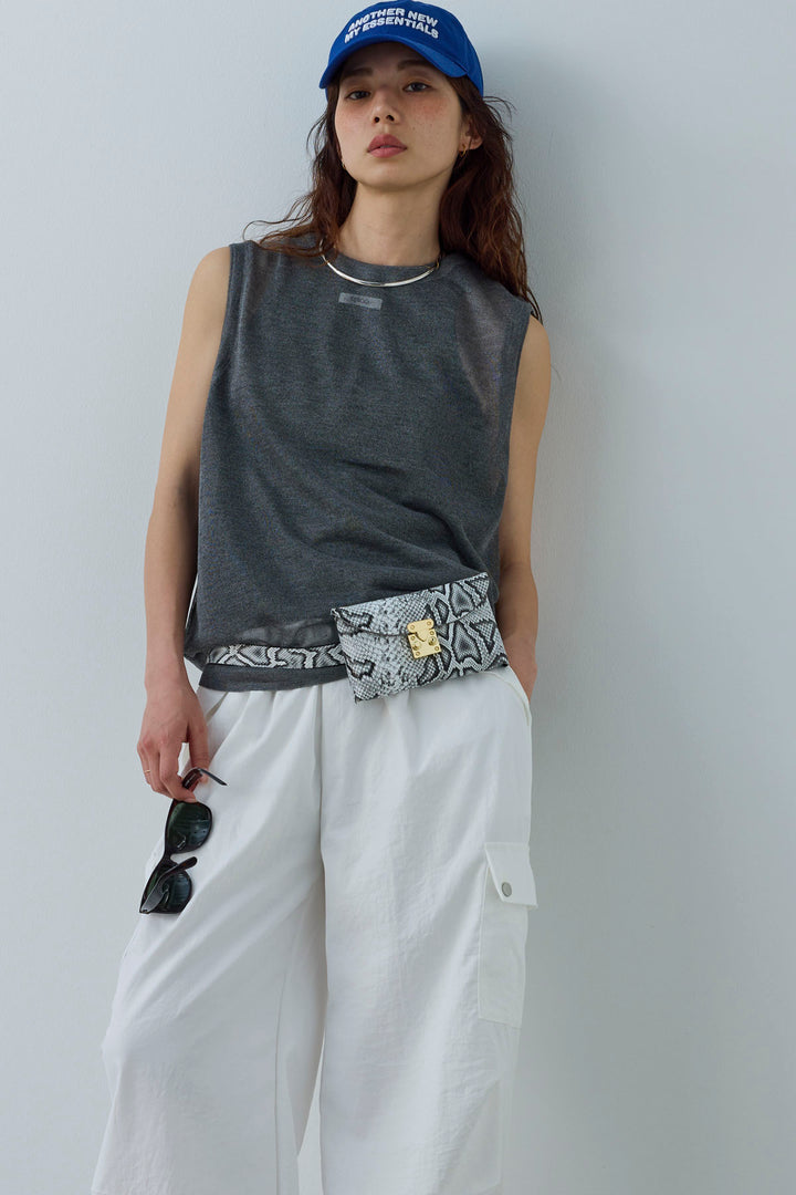 [予約/SET]シアーノースリーブニット+カーゴパンツ(2set)