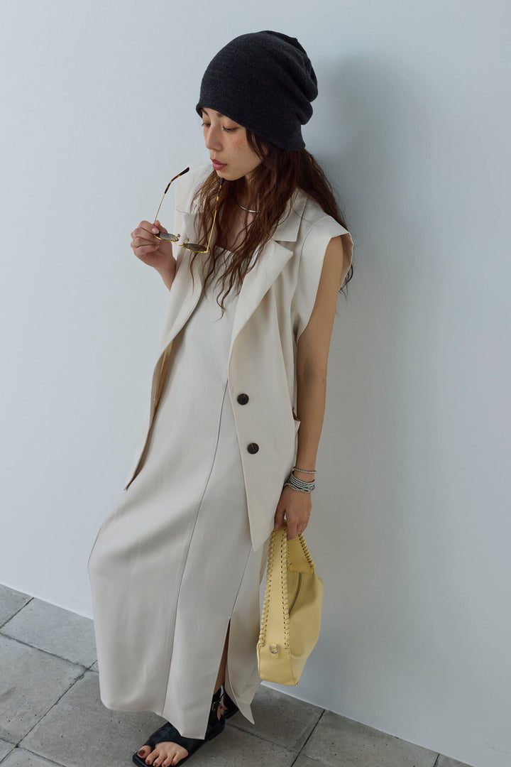 [予約/SET]リネンタッチテーラードジレ+ヘザーツイルキャミワンピース(2set)