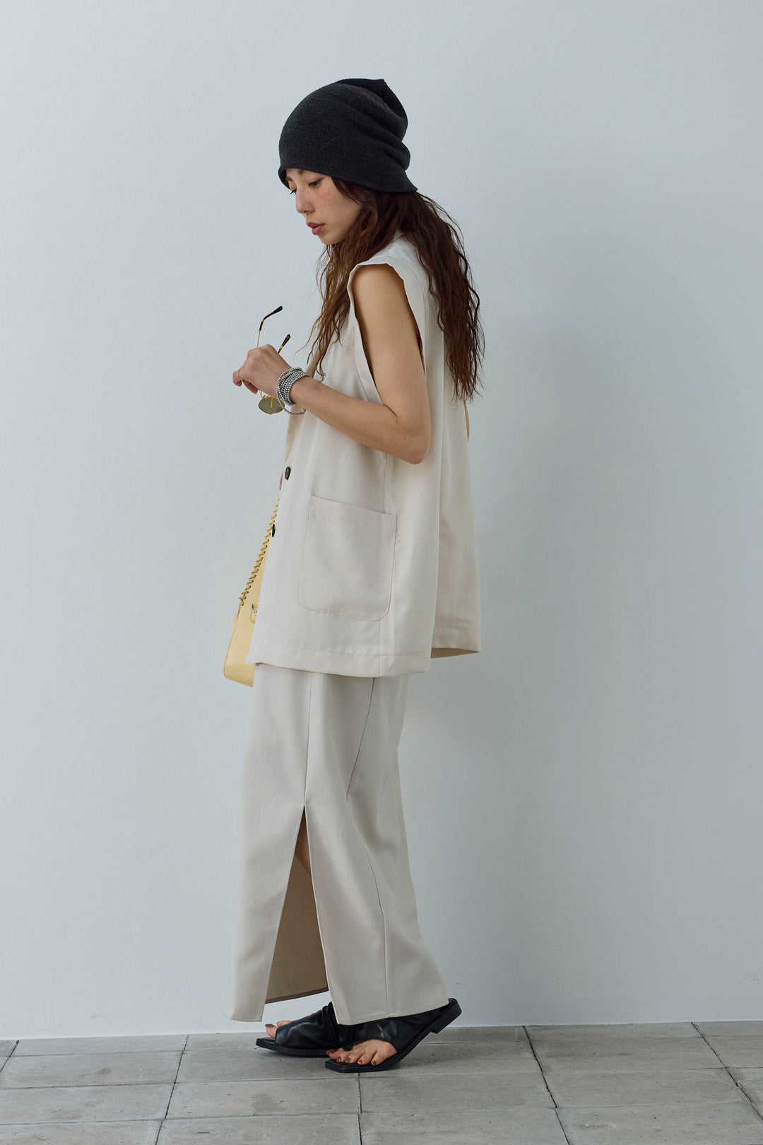 [予約/SET]リネンタッチテーラードジレ+ヘザーツイルキャミワンピース(2set)