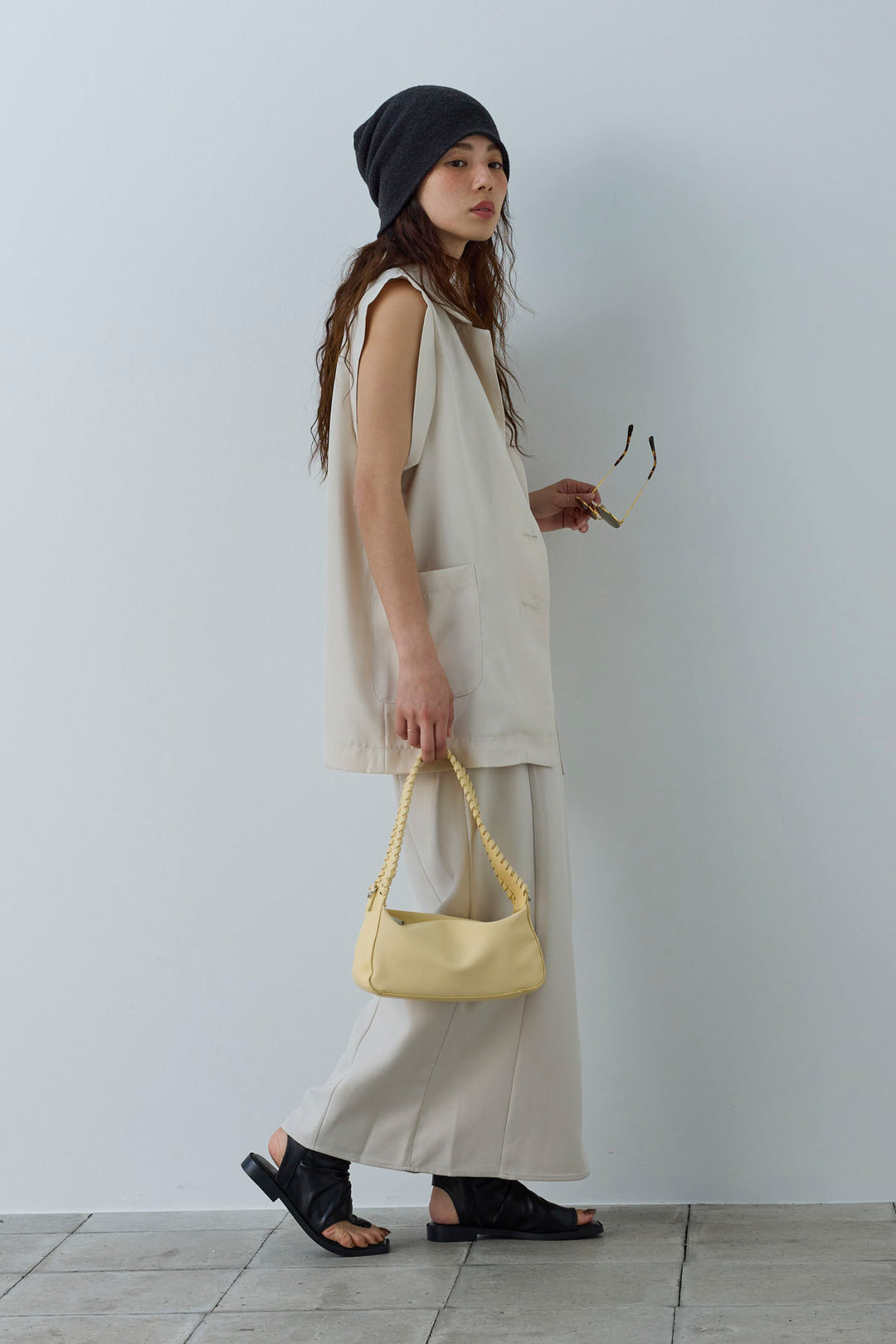 [予約/SET]リネンタッチテーラードジレ+ヘザーツイルキャミワンピース(2set)