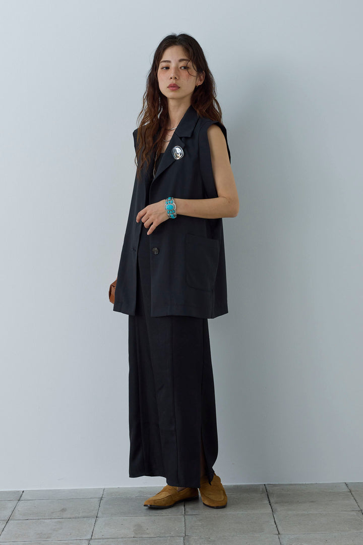 [予約/SET]リネンタッチテーラードジレ+ヘザーツイルキャミワンピース(2set)