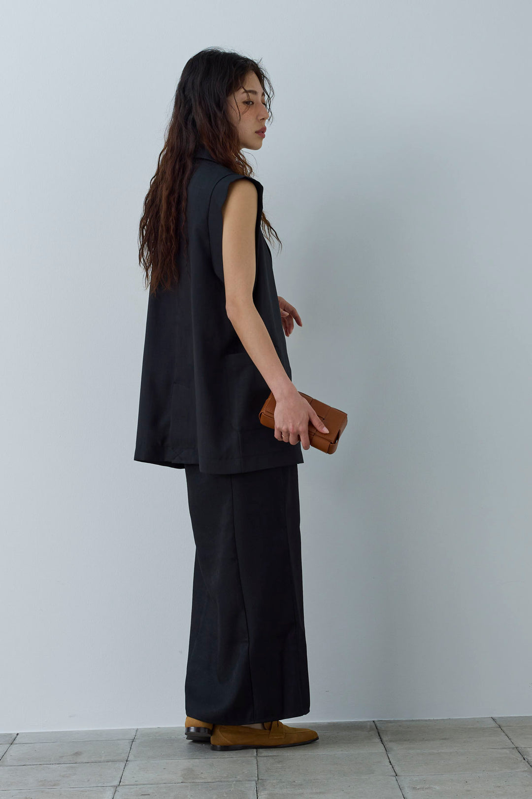 [予約/SET]リネンタッチテーラードジレ+ヘザーツイルキャミワンピース(2set)